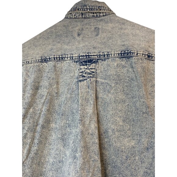 VTG Cowgirl Medium Denim Western Fringe Shirt Bling Acid Wash Cotton RA10050 - Picture 9 of 11